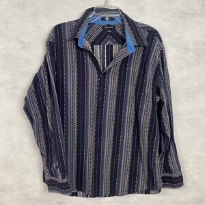 Vintage Brandini Shirt Mens XL Navy Button Up Long Sleeve Striped